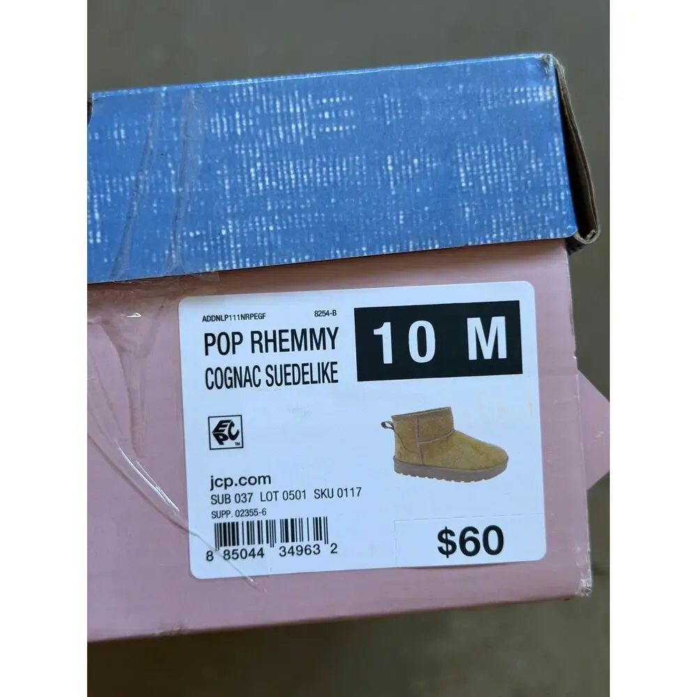 NEW! Pop Rhemmy Women's Flat Heel Winter Boots US 10M Cognac Suedelike